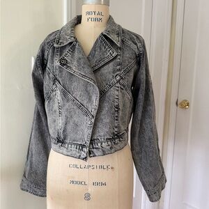 Distressed Black Moto Cropped Denim Jacket
